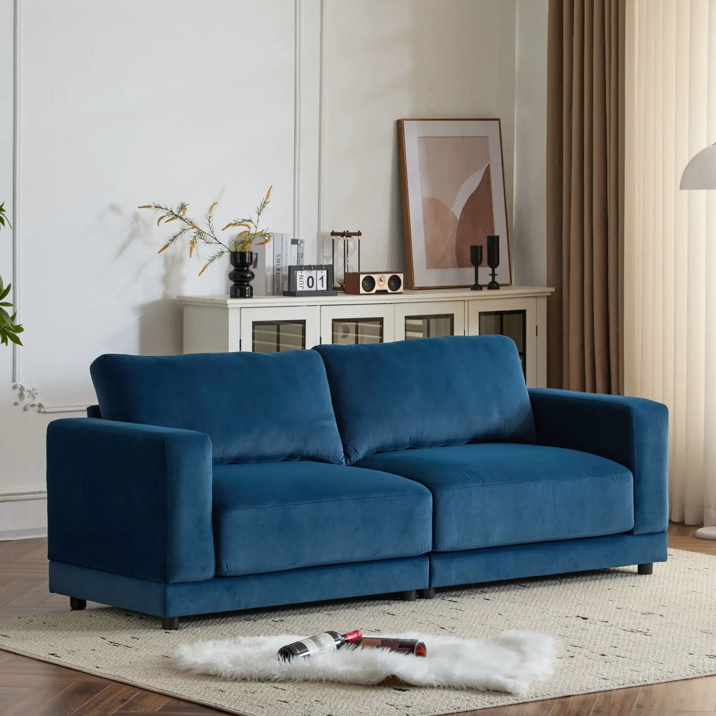 Modern Square Arm Sofa With Soft Fabric Upholstery, Deep Cushions by HouseOfZazla