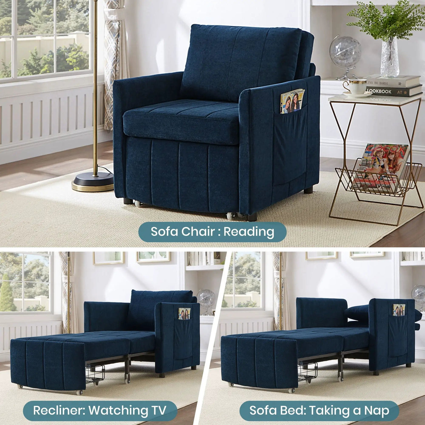 Upholstered Convertible Sleeper Sofa With 5 Position Backrest, Side Pockets, Storage by HouseOfZazla