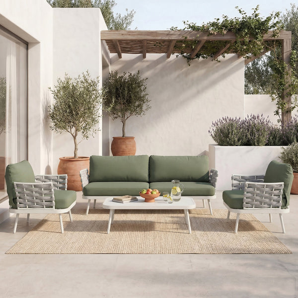 Mariano Steel 4-Pieces Conversation Set, Off White+Green