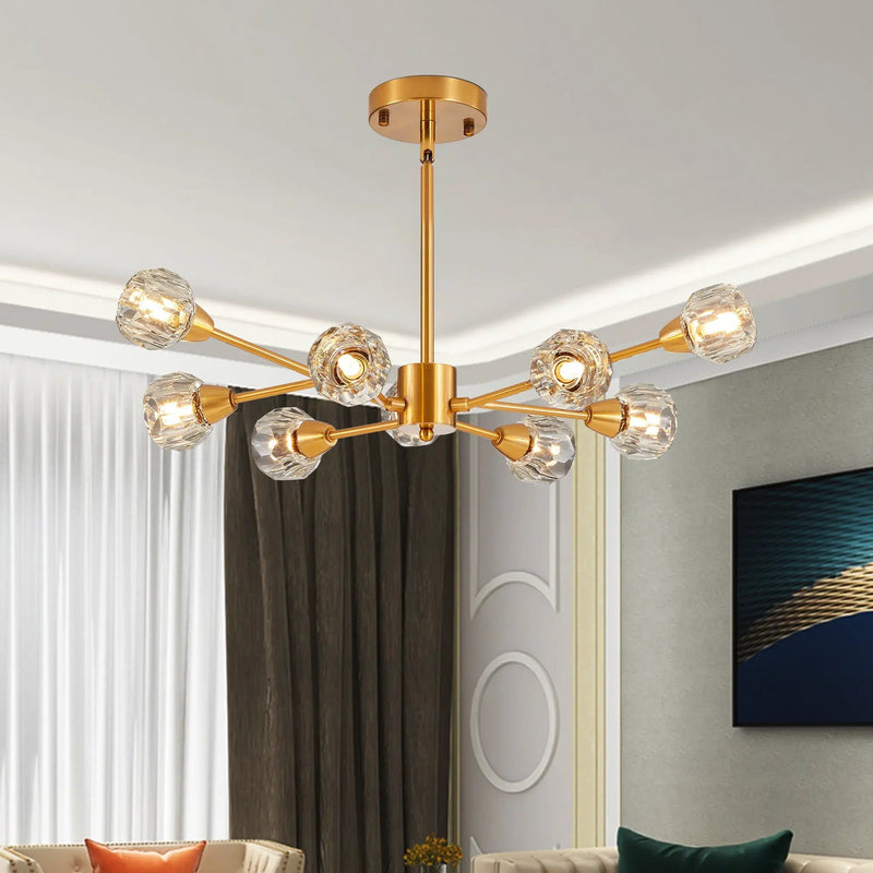 28" Modern Crystal Chandelier with 9 Lights in Golden Finish by HouseOfZazla