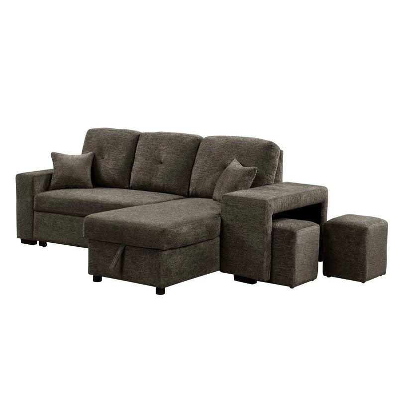 Reversible Sleeper Sectional Sofa Bed With Side Shelf And 2 Stools, Pull-Out L-Shaped Sofa Bed, Corner Sofa-Bed With Storage Chaise Left / Right Hande For Living Room by HouseOfZazla