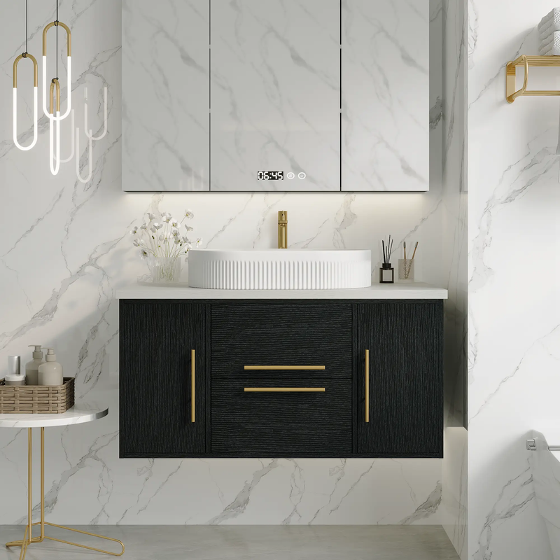 39.4 in Modern Floating Bathroom Vanity with Ceramic Sink by HouseOfZazla