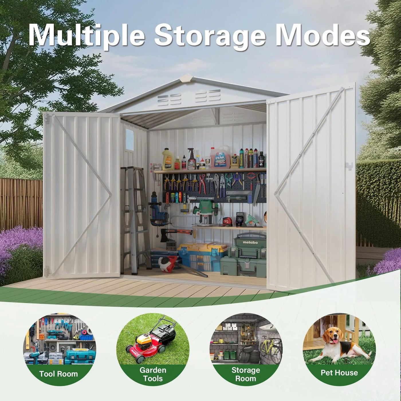 Garden Tool Shed Metal Storage Shed With Peaked Roof Waterproof Lockable Door by HouseOfZazla