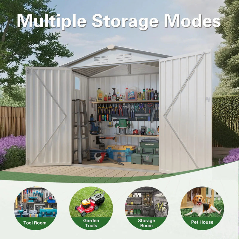 Garden Tool Shed Metal Storage Shed With Peaked Roof Waterproof Lockable Door by HouseOfZazla