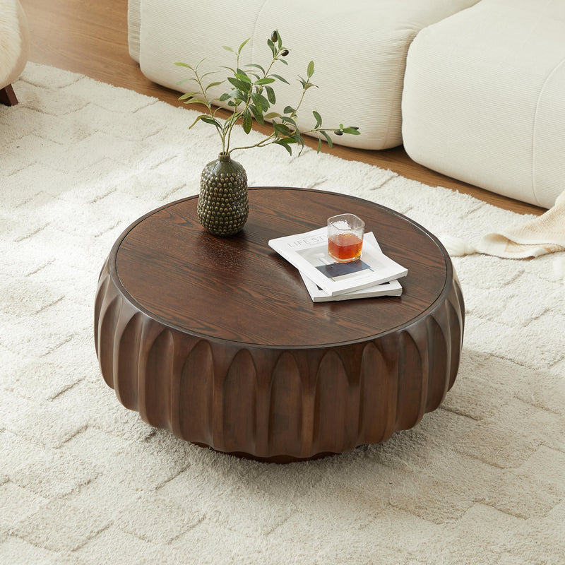 Round Coffee Table with Solid Wood Carved Frame and Elegant Sculptural Design, photo 5 of 9