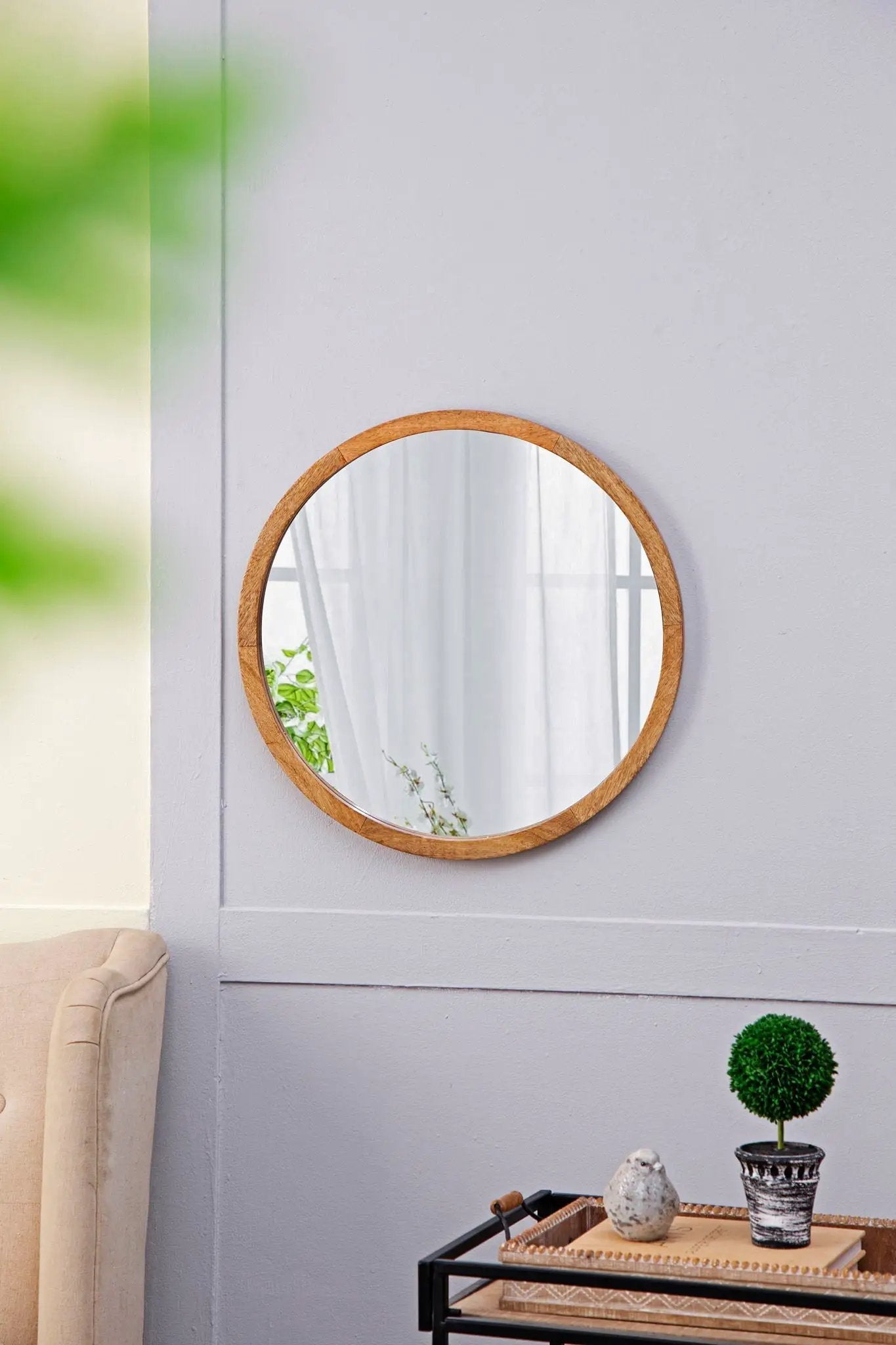 Circle Wall Mirror With Wooden Frame for Living Room by HouseOfZazla