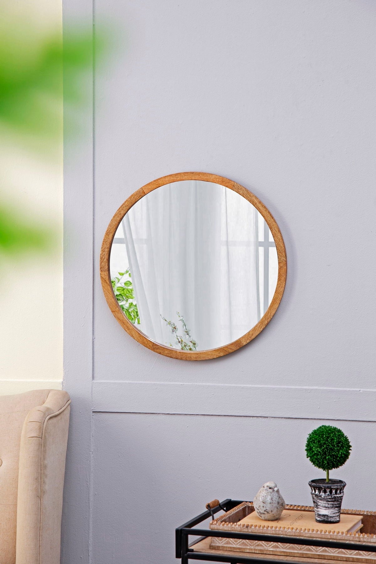 Circle Wall Mirror with Wooden Frame - Black, Light Brown, Dark Brown, photo 5 of 36