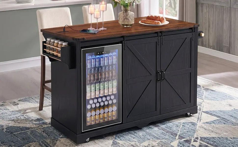 K&K 72" Farmhouse Kitchen Island with Fridge Storage Space & Power Outlet by HouseOfZazla