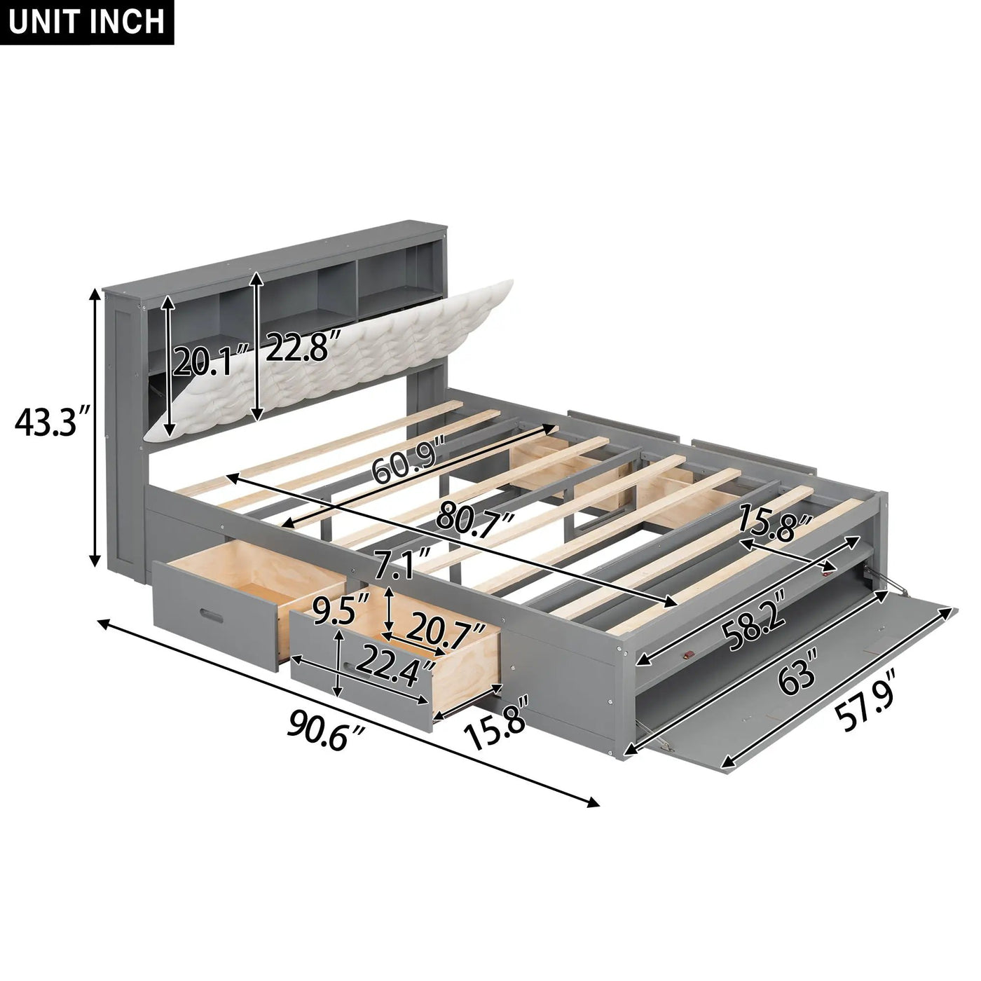Platform Bed With Storage Headboard, Shoe Rack And 4 Drawers by HouseOfZazla