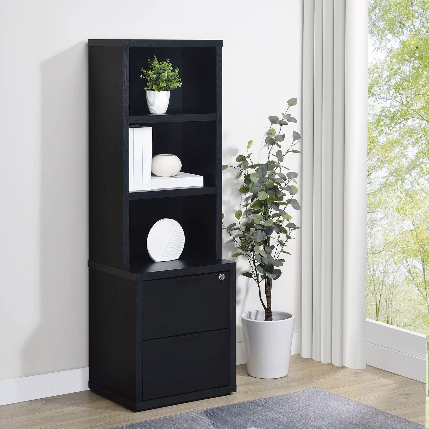 Geary - 3 Shelf Bookcase With USB Charging And Lockable Top Drawer by HouseOfZazla