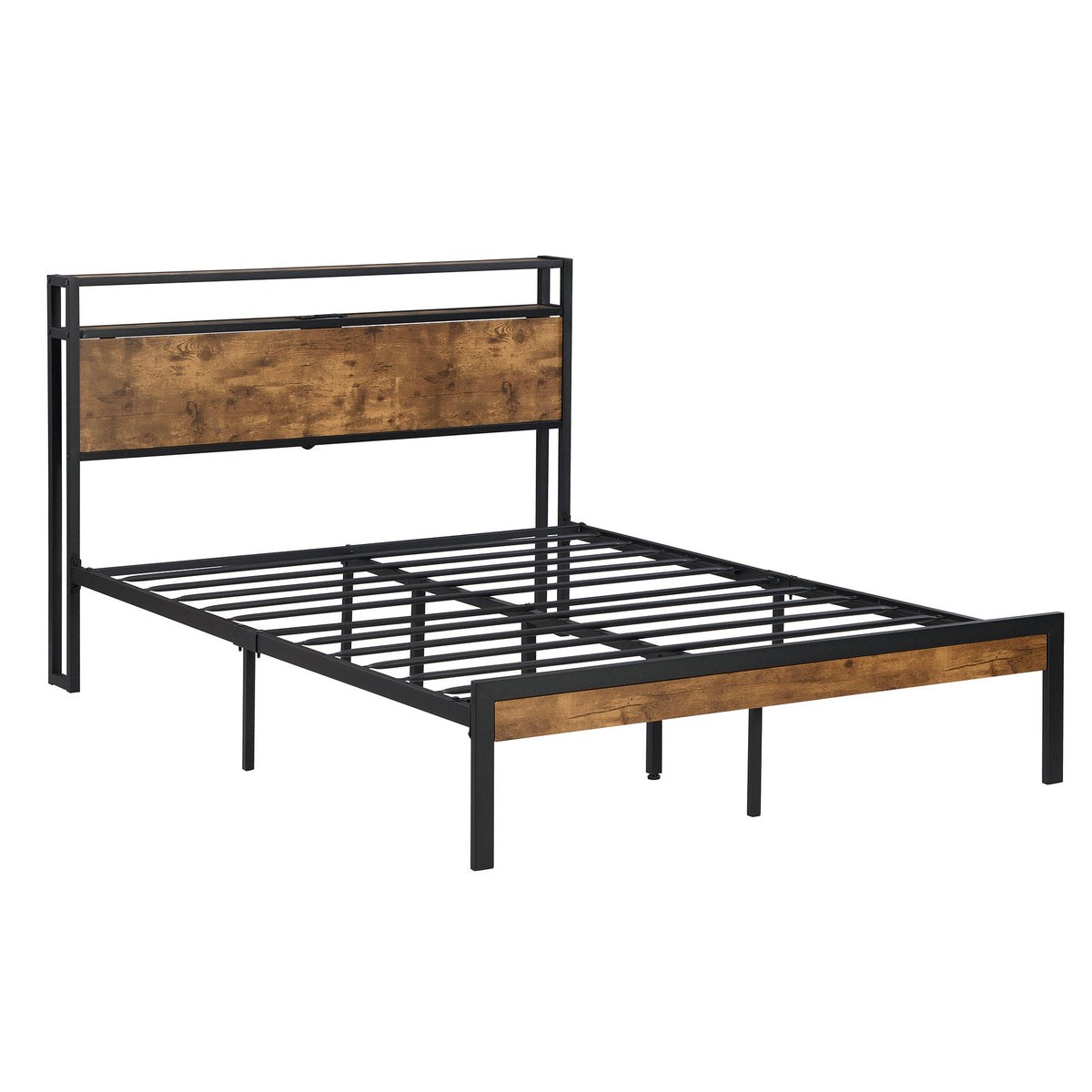 Platform Bed Frame With Wooden Headboard And Footboard, USB Liner, photo 8 of 14