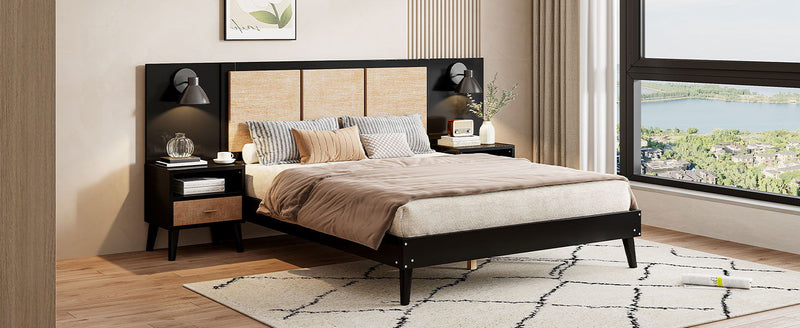 Bed Frame With 2 Nightstands Elegant Design With Lamps by HouseOfZazla