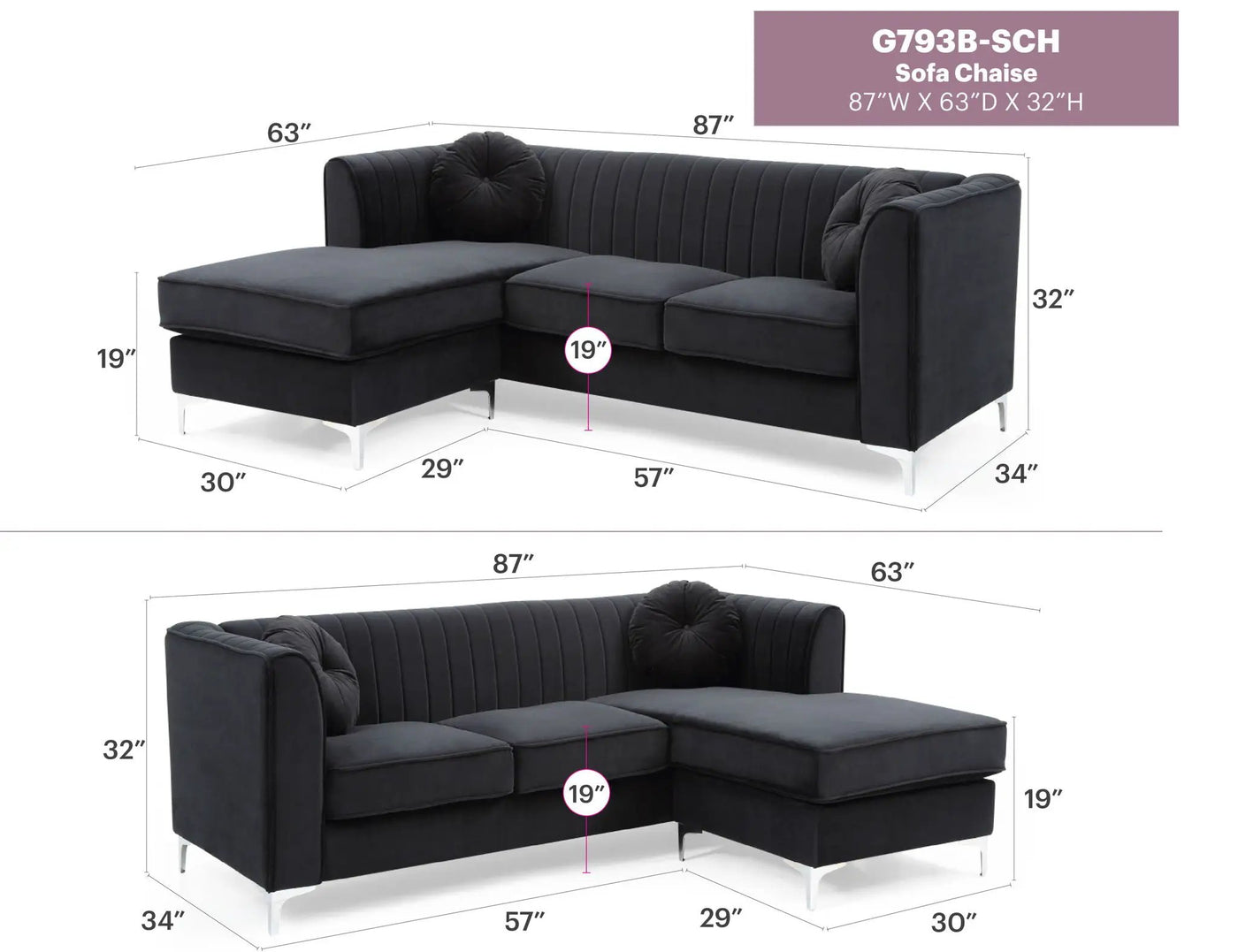 Delray - Micro Suede Sofa Chaise by HouseOfZazla