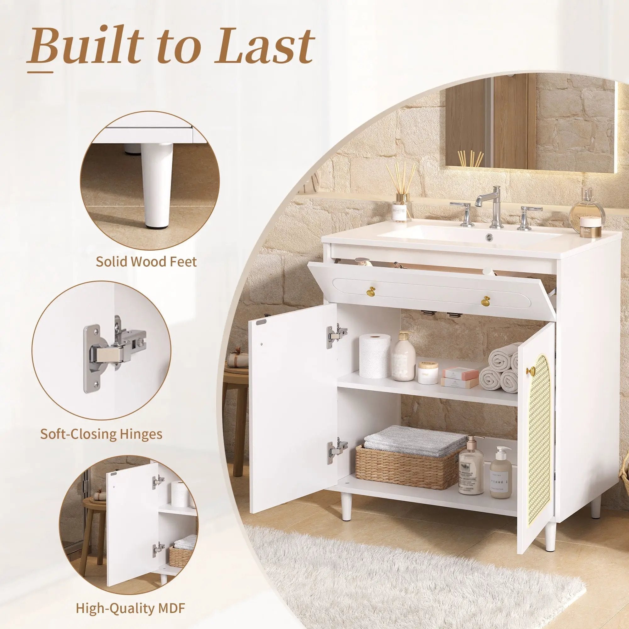 Modern Bathroom Vanity With Sink, Cabinet With Adjustable Shelf by Unique Piece Furniture