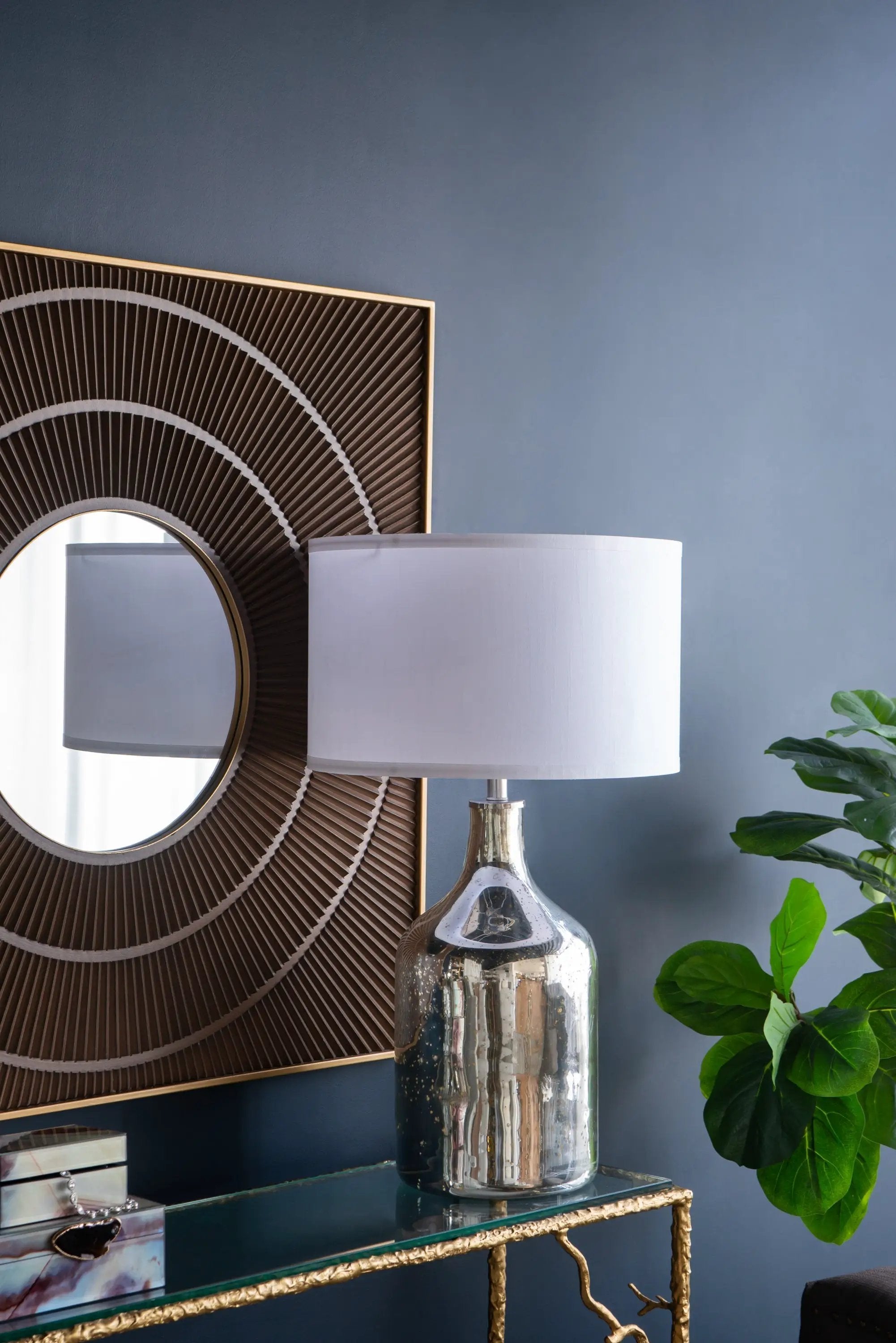 Silver Round Table Lamp with White Fabric Shade by HouseOfZazla
