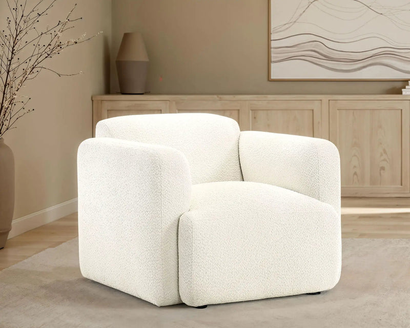 Dorset Fabric Upholstered Round Track Arm Accent Chair White by Unique Piece Furniture