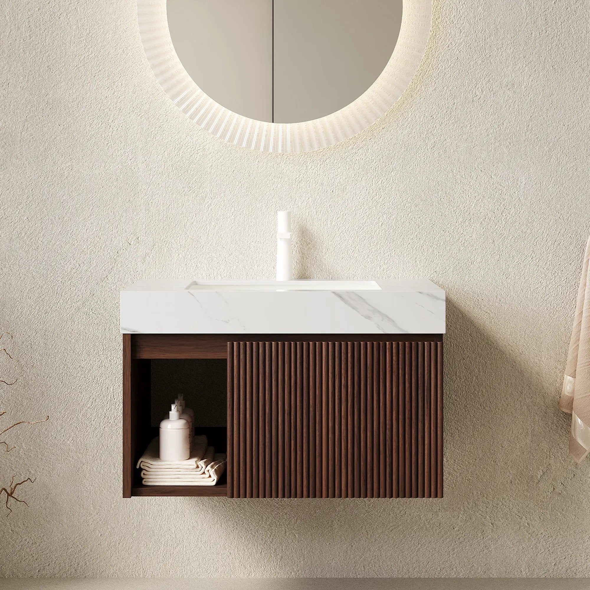 EIDEN 30" Bathroom Vanity & Sink, Floating Storage Cabinet, Carrara by HouseOfZazla