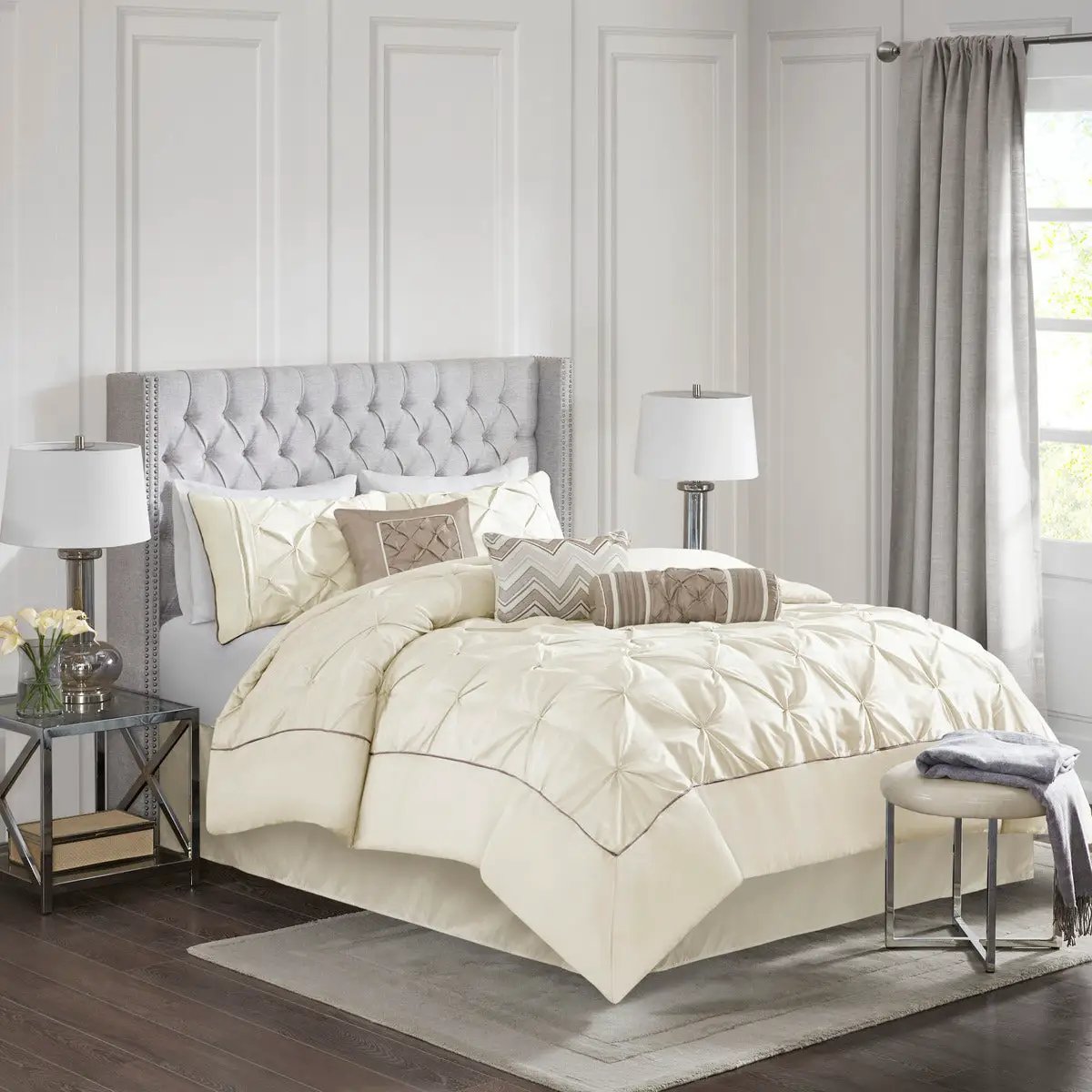 7 Piece Tufted Comforter Set Ivory Full by HouseOfZazla