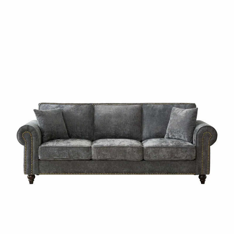 3 Seater Sofa With Tufted Upholstery, Rolled Arms, Nailhead Trim by HouseOfZazla