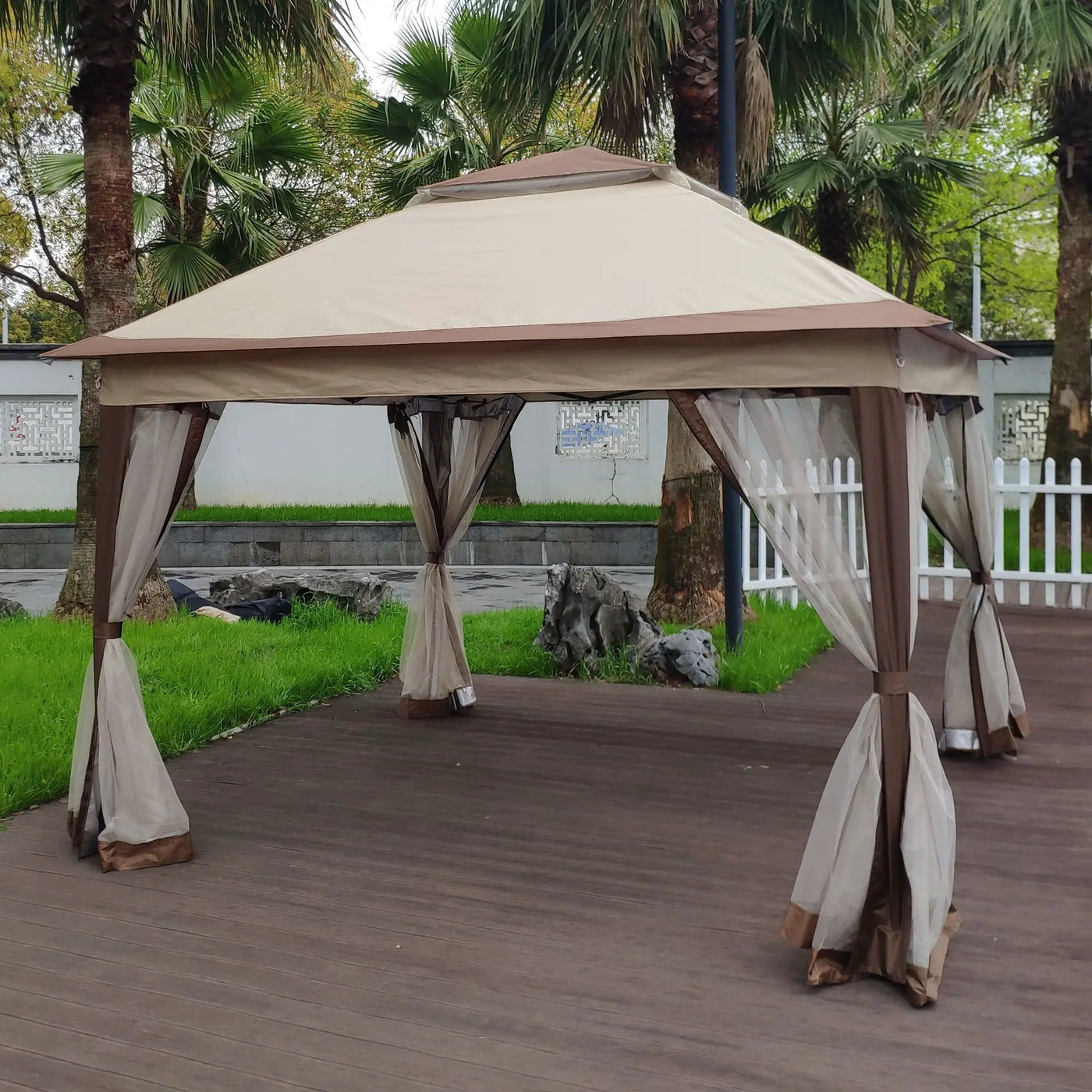 Outdoor Pop Up Gazebo Canopy With 2 Tier Soft Top And Removable Zipper Netting by HouseOfZazla