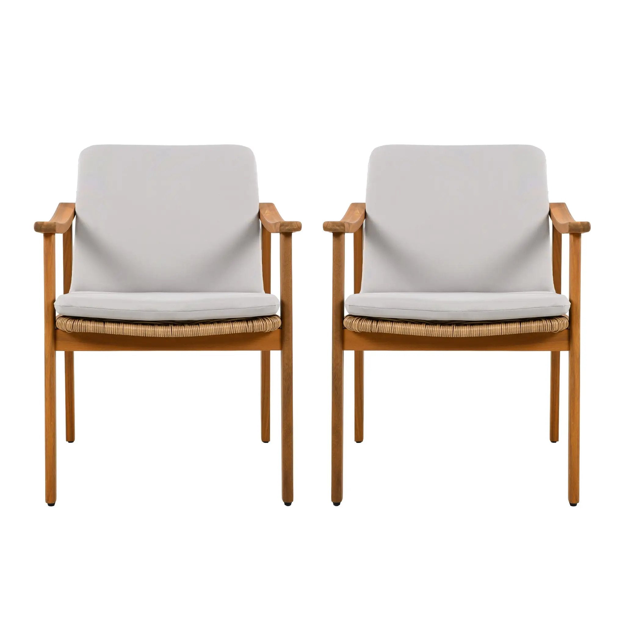 Outdoor Dining Chairs Set of 2, Teak Color Acacia Wood Frame by HouseOfZazla