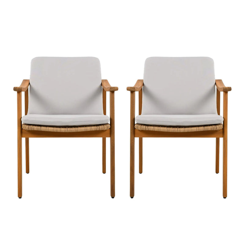 Outdoor Dining Chairs Set of 2, Teak Color Acacia Wood Frame by HouseOfZazla