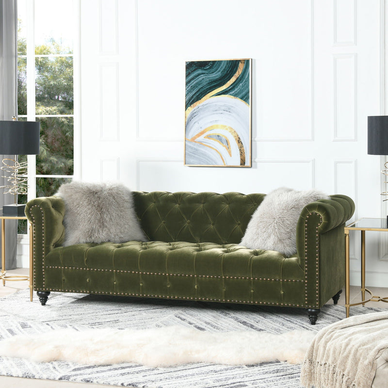 Tufted Chesterfield Sofa with Kiln-Dried Hardwood Frame - Dark Green