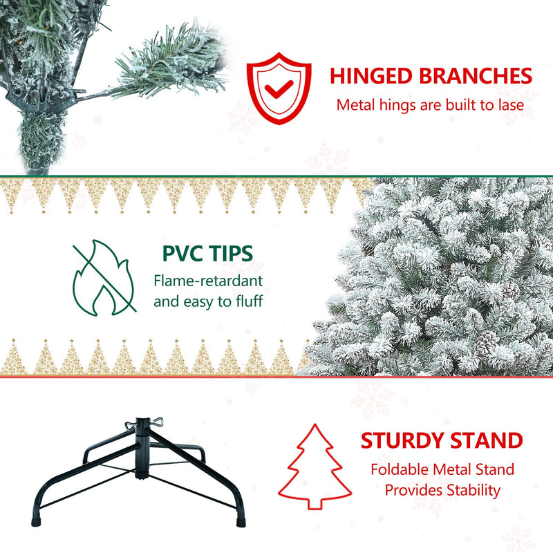 4FT Flocked Christmas Tree with Pine Cones and Snowy PVC Design, photo 4 of 17