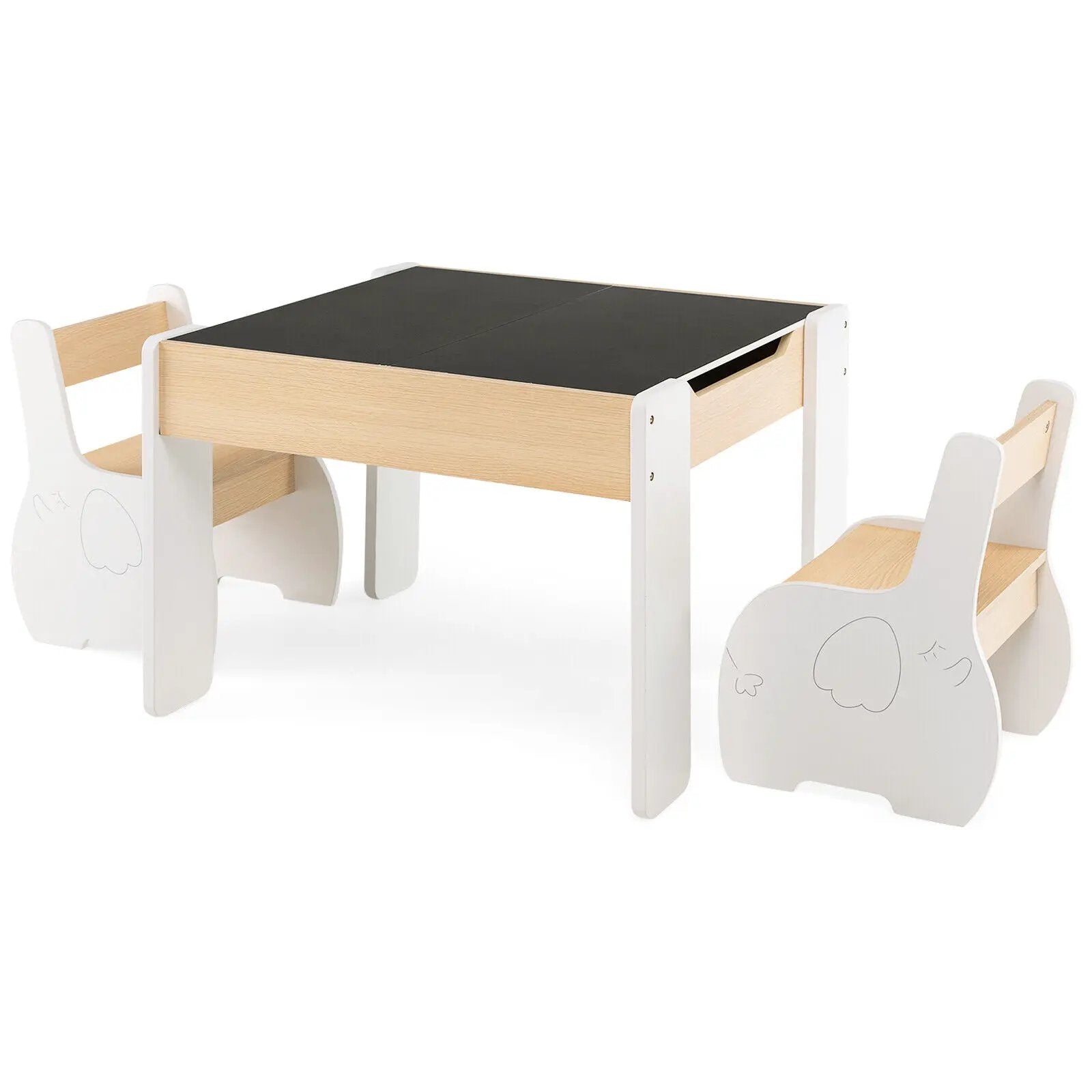 4-in-1 Wooden Activity Kids Table and Chairs with Storage and Detachable Blackboard by DirectDeals