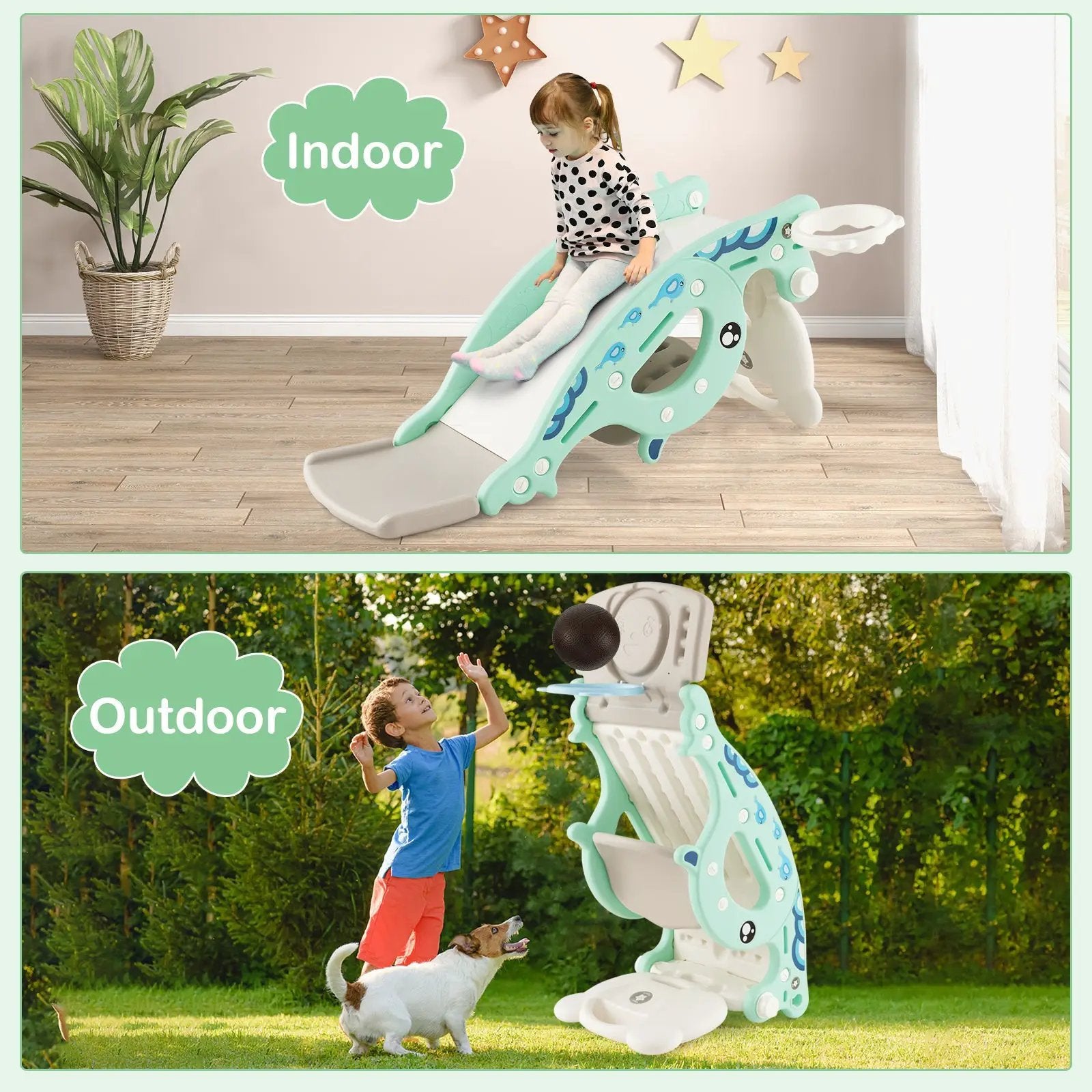 4-in-1 Kids Slide Rocking Horse with Basketball and Ring Toss by DirectDeals