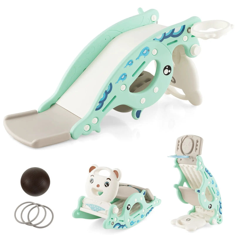 4-in-1 Kids Slide Rocking Horse with Basketball and Ring Toss by DirectDeals