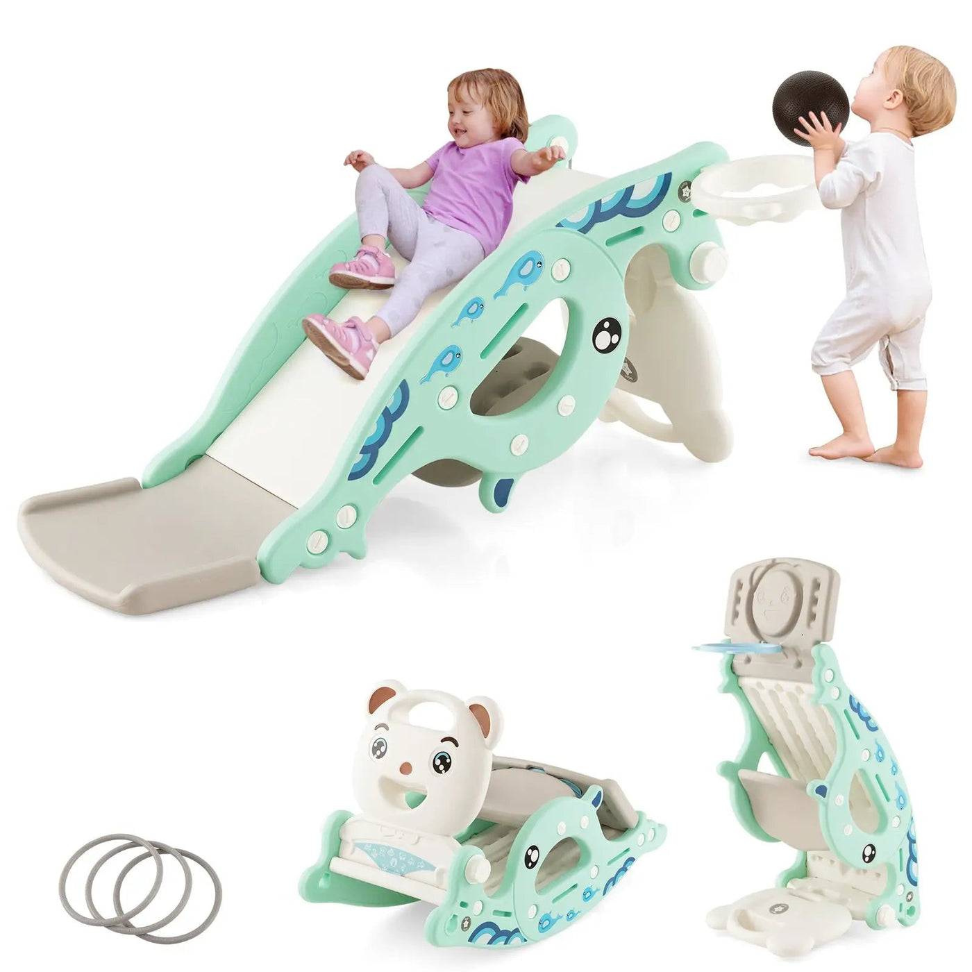 4-in-1 Kids Slide Rocking Horse with Basketball and Ring Toss by DirectDeals