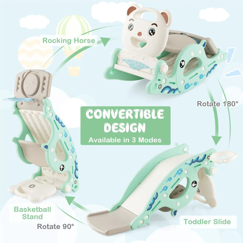 4-in-1 Kids Slide Rocking Horse with Basketball and Ring Toss by DirectDeals
