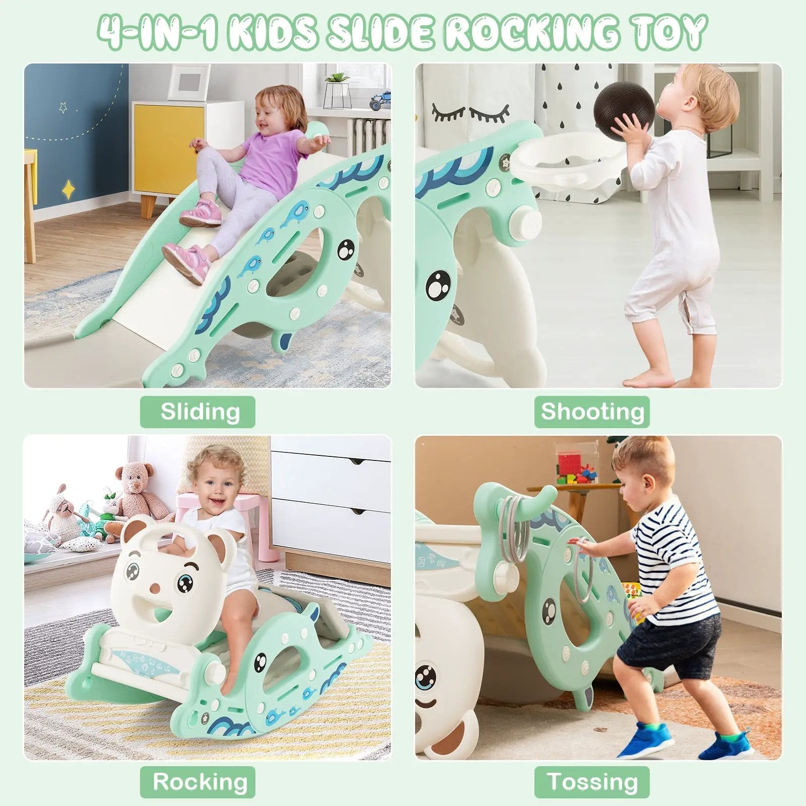 4-in-1 Kids Slide Rocking Horse with Basketball and Ring Toss by DirectDeals