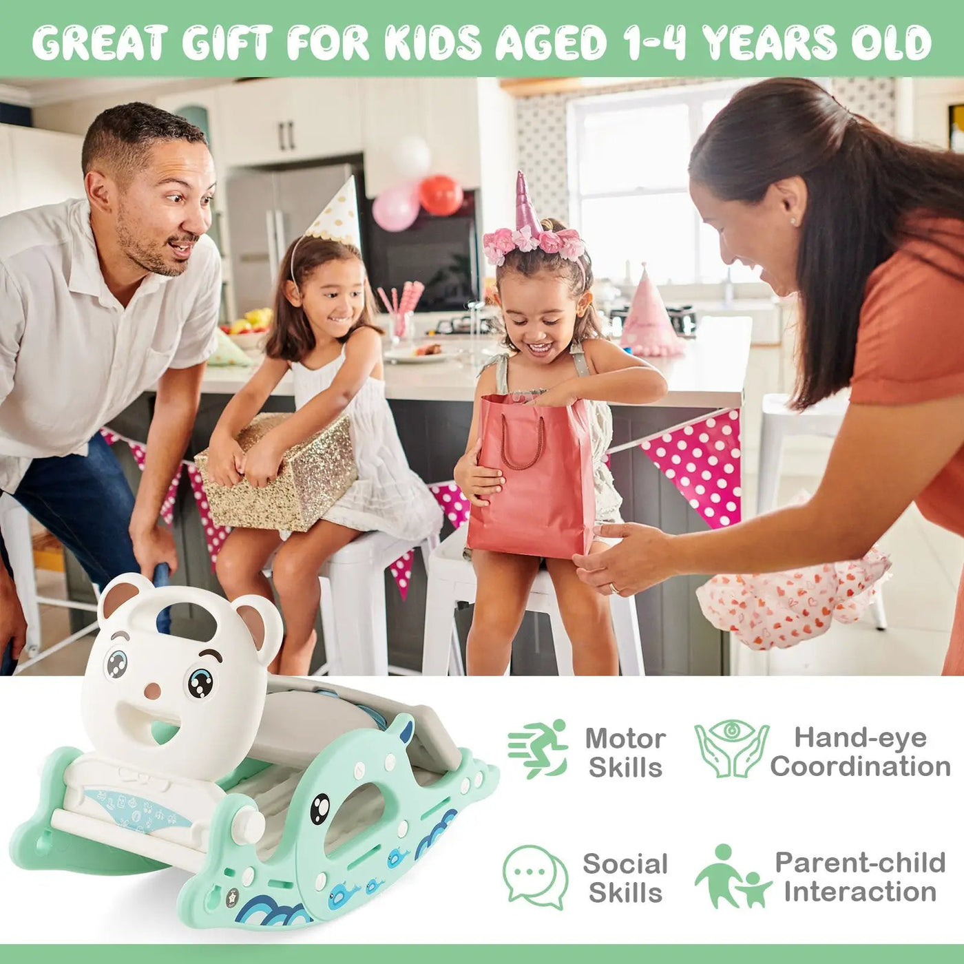 4-in-1 Kids Slide Rocking Horse with Basketball and Ring Toss by DirectDeals