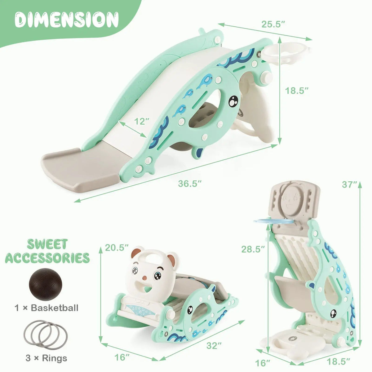 4-in-1 Kids Slide Rocking Horse with Basketball and Ring Toss by DirectDeals