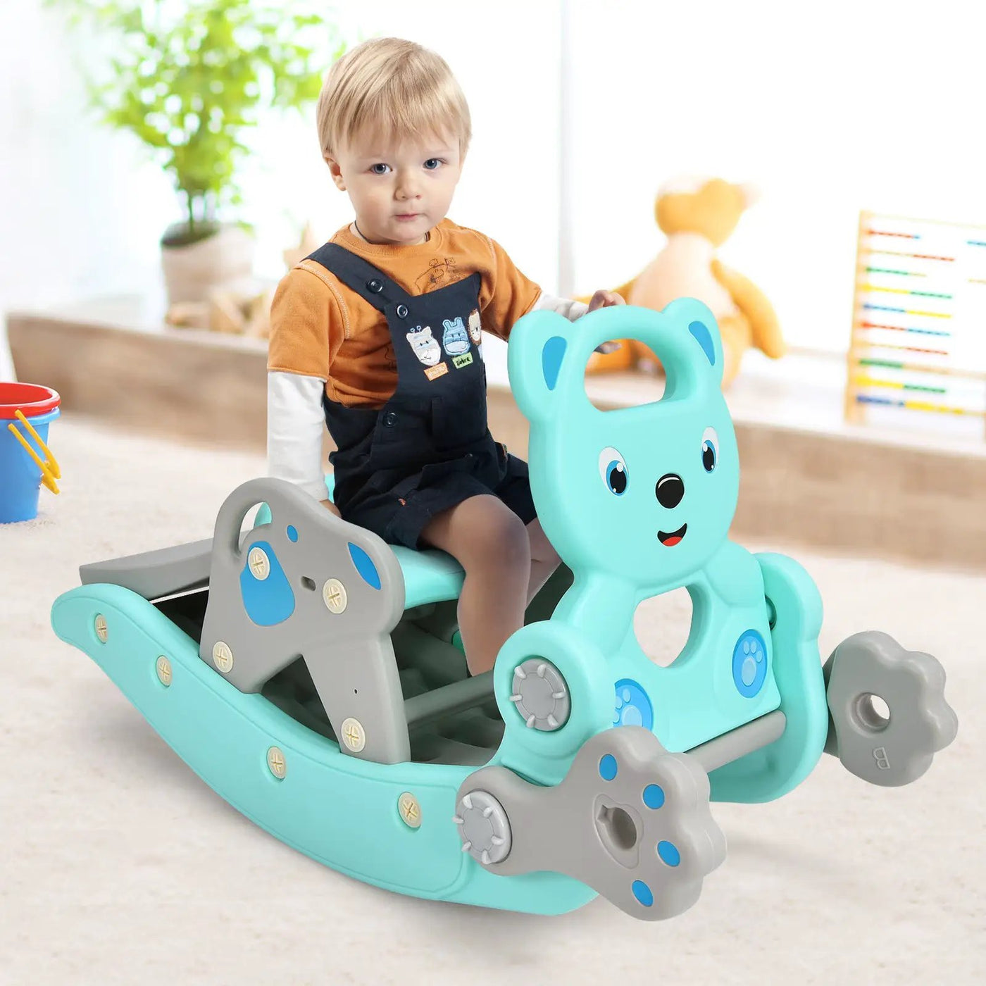 4-in-1 Toddler Slide and Rocking Horse Playset with Basketball Hoop by DirectDeals