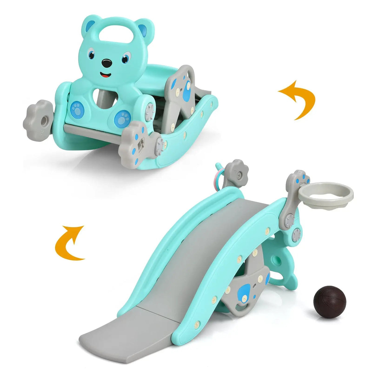 4-in-1 Toddler Slide and Rocking Horse Playset with Basketball Hoop by DirectDeals