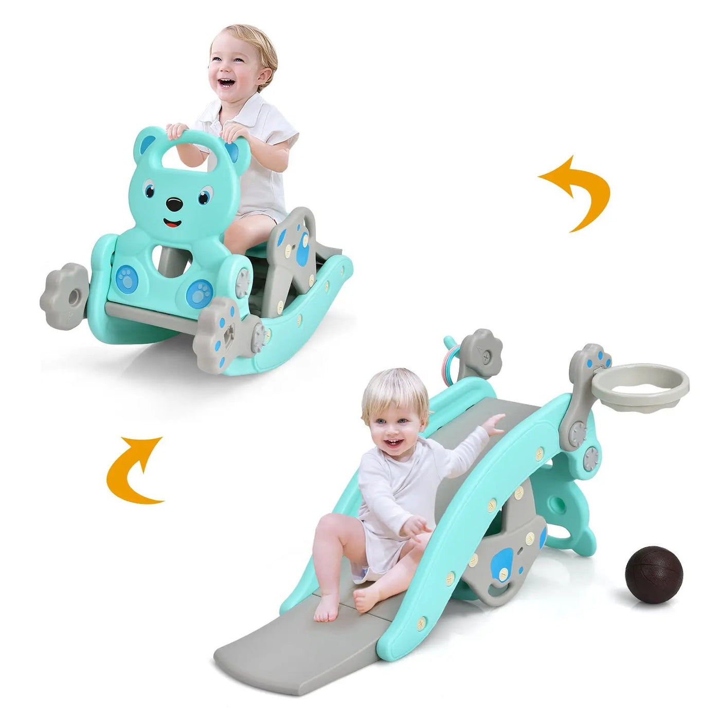 4-in-1 Toddler Slide and Rocking Horse Playset with Basketball Hoop by DirectDeals