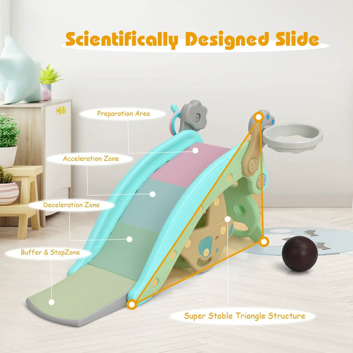 4-in-1 Toddler Slide and Rocking Horse Playset with Basketball Hoop by DirectDeals