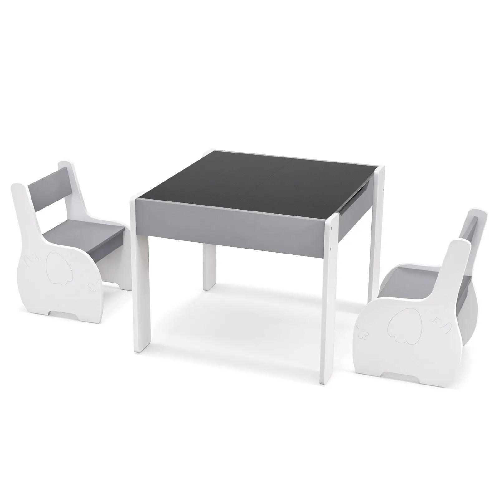 4-in-1 Wooden Activity Kids Table and Chairs with Storage and Detachable Blackboard by DirectDeals