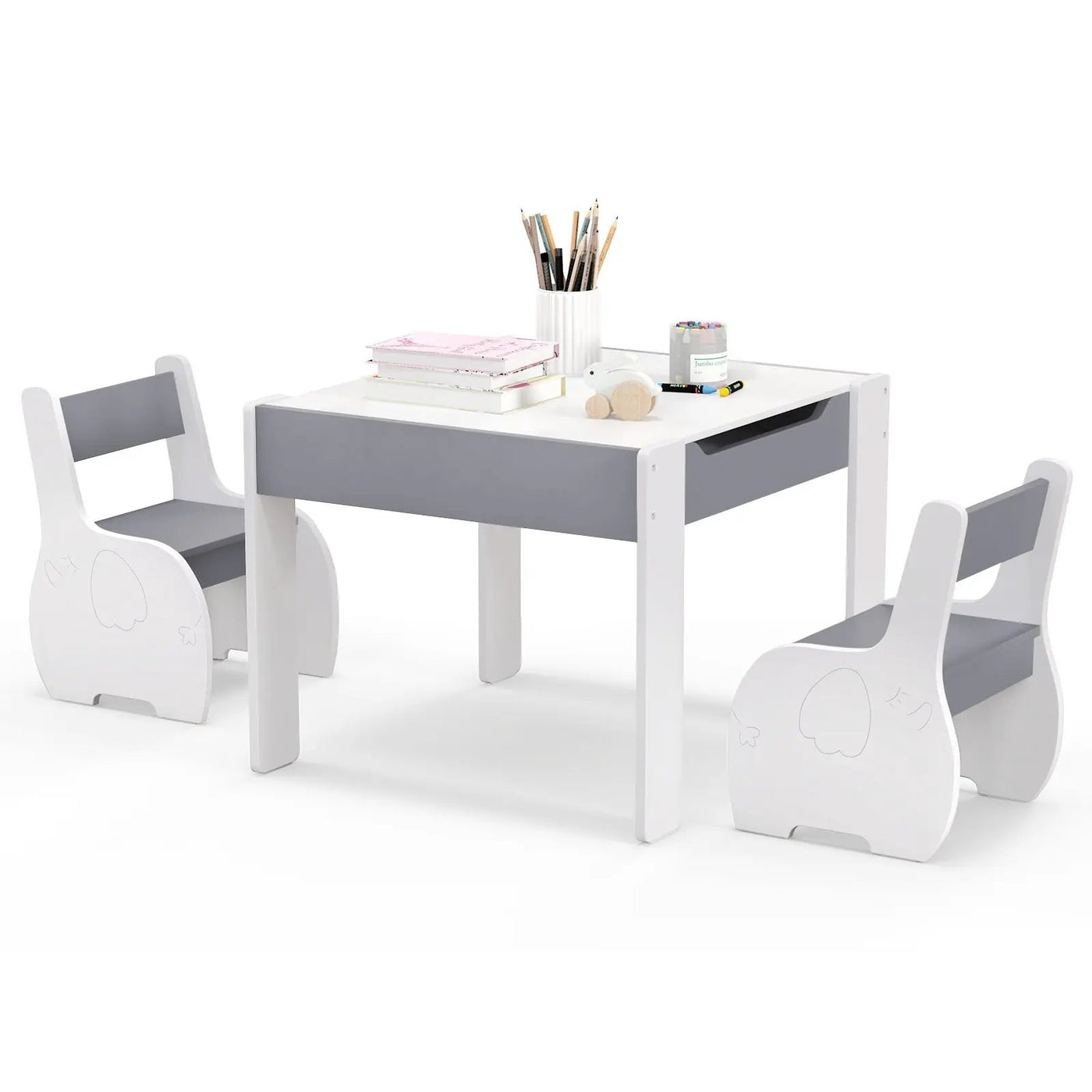 4-in-1 Wooden Activity Kids Table and Chairs with Storage and Detachable Blackboard by DirectDeals