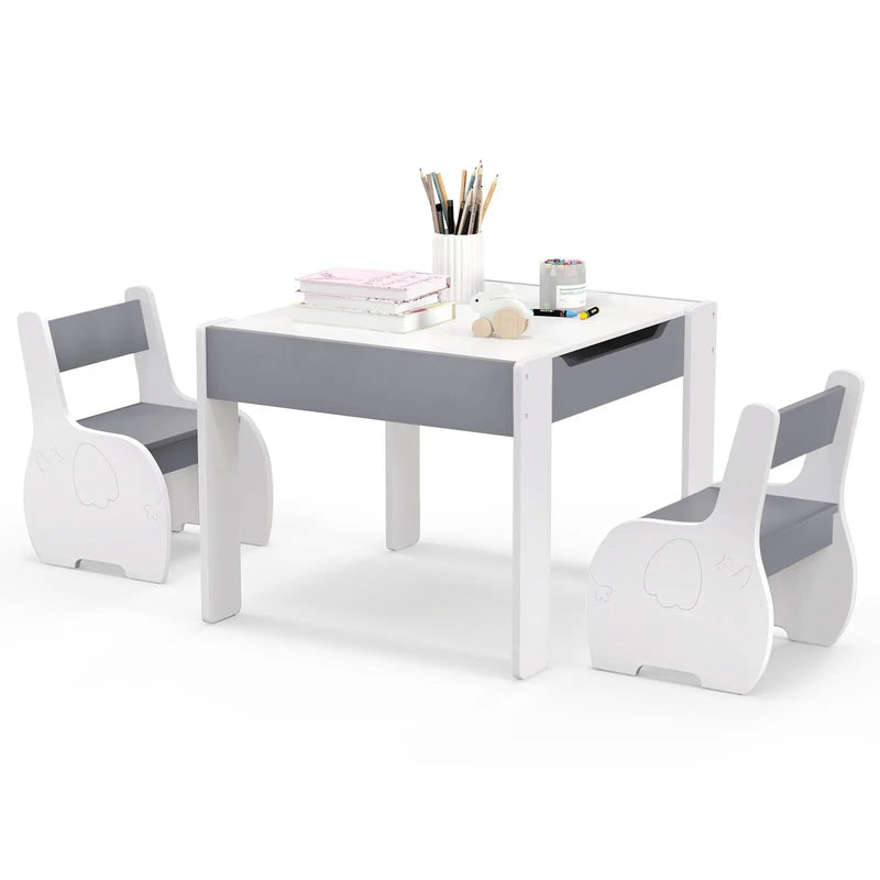 4-in-1 Wooden Activity Kids Table and Chairs with Storage and Detachable Blackboard by DirectDeals