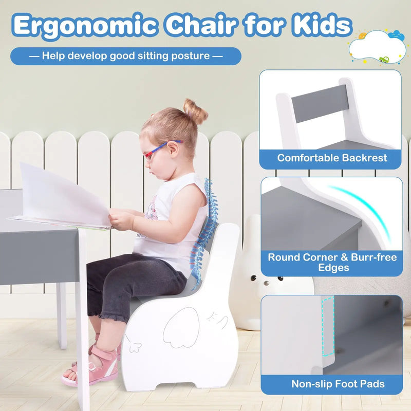 4-in-1 Wooden Activity Kids Table and Chairs with Storage and Detachable Blackboard by DirectDeals