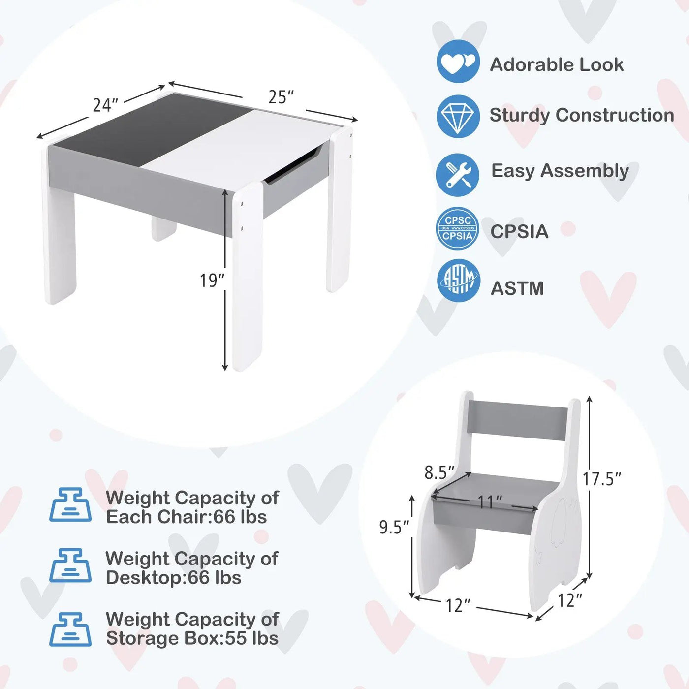 4-in-1 Wooden Activity Kids Table and Chairs with Storage and Detachable Blackboard by DirectDeals