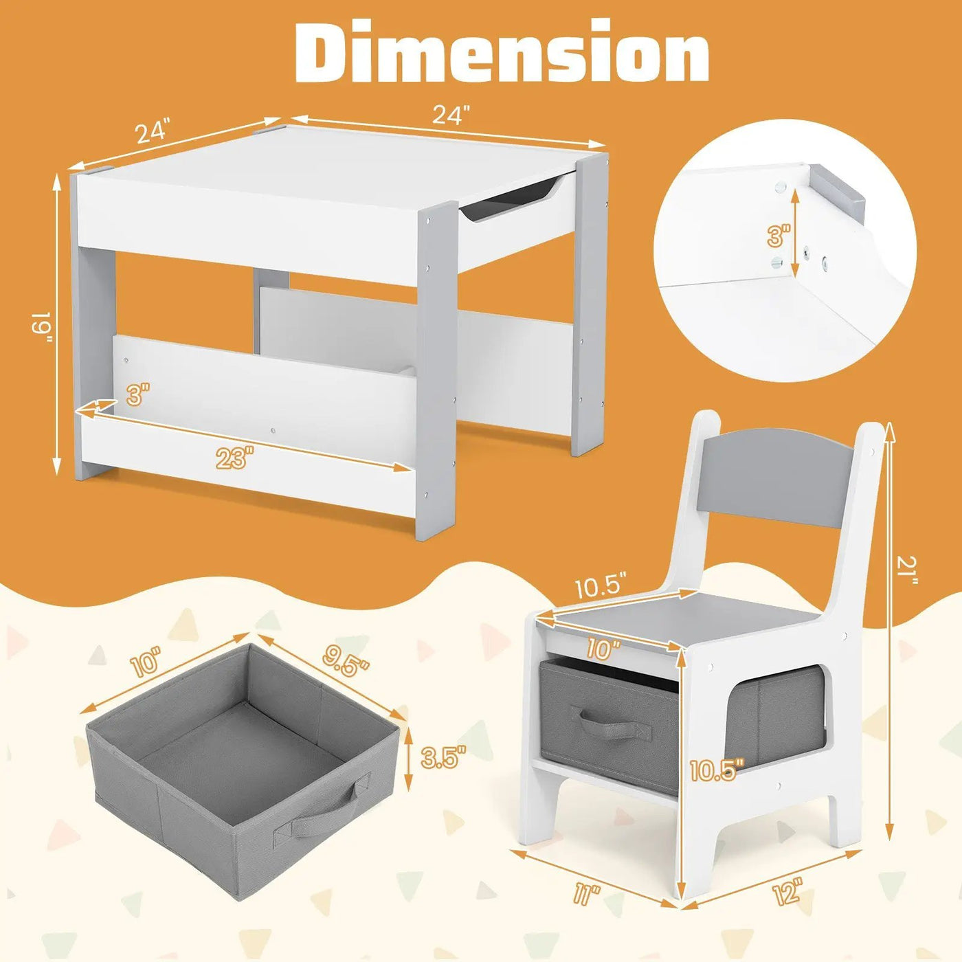 4 in 1 Kids Toddler Activity Table and Chairs Set with Reversible Tabletop by DirectDeals
