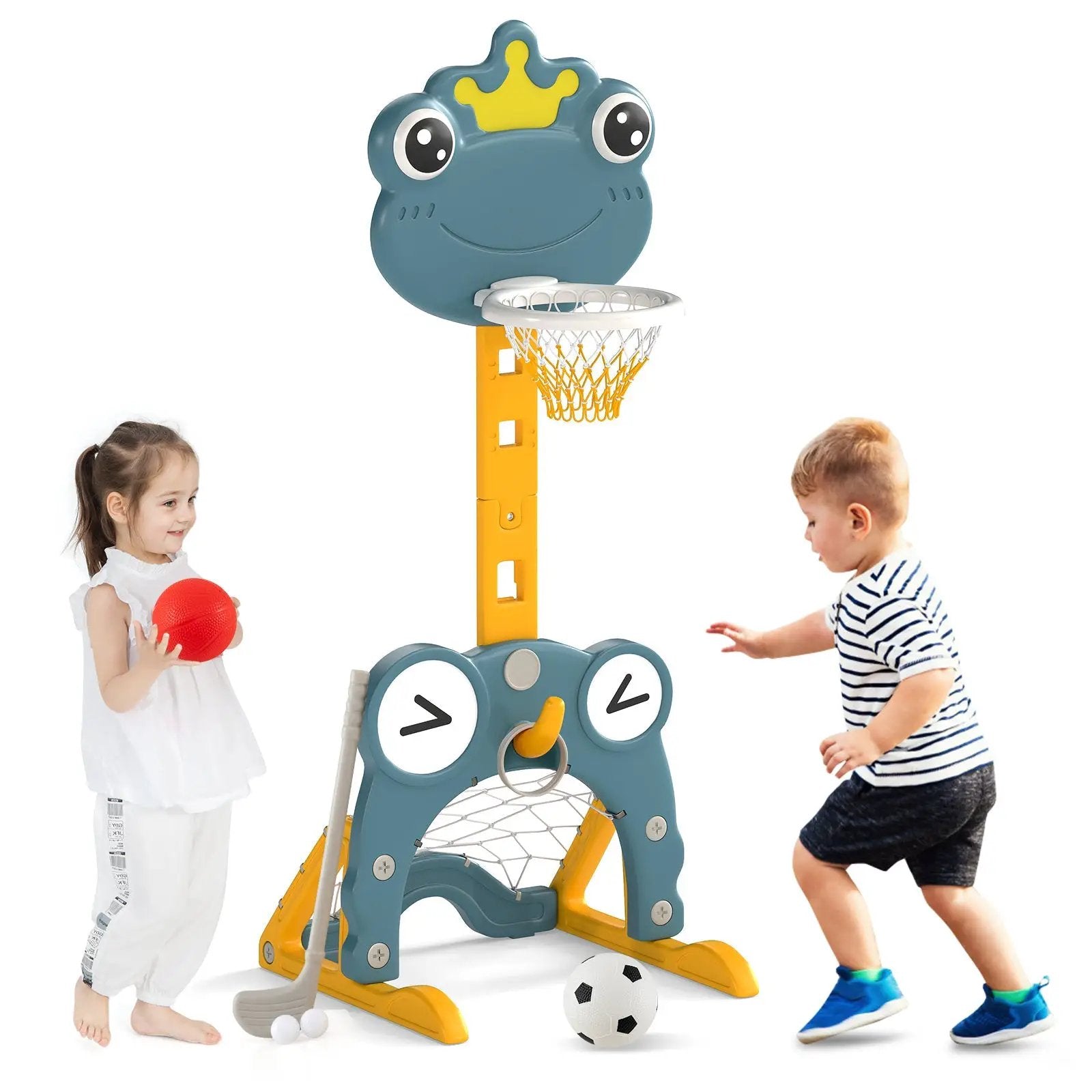 4-in-1 Toddler Basketball Hoop with Rim and Soccer Goal for 3+ Kids by DirectDeals