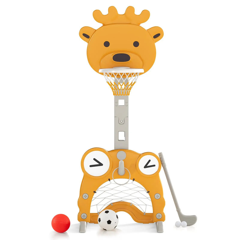 4-in-1 Toddler Height Adjustable Basketball Hoop with Ring Toss for 3+ Kids by DirectDeals
