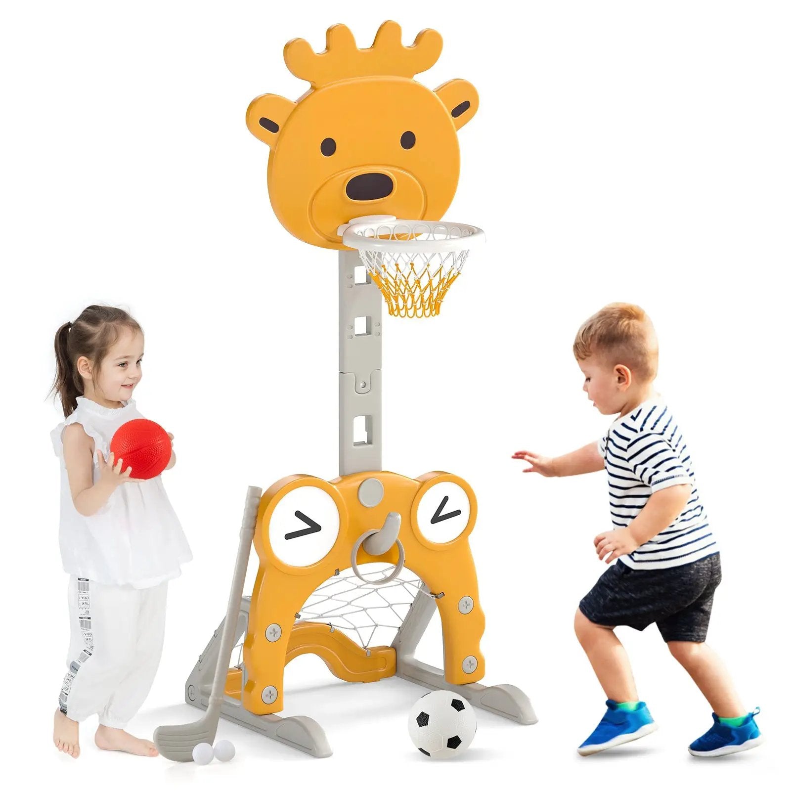 4-in-1 Toddler Height Adjustable Basketball Hoop with Ring Toss for 3+ Kids by DirectDeals