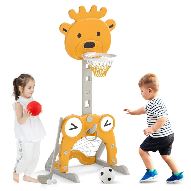 4-in-1 Toddler Height Adjustable Basketball Hoop with Ring Toss for 3+ Kids by DirectDeals